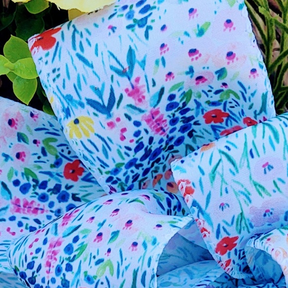 HAND CRAFTED SPRING FLORAL GRAPEVINE WREATH 20" FRONT DOOR DECOR SILK RIBBON 20" - Picture 11 of 12